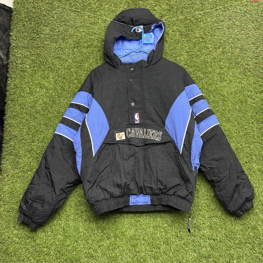 Cleveland Cavaliers Starter Jacket Mens XL Black NBA Pullover Snap Close Blue